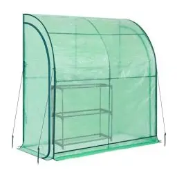 Produktbild: NATIV Anlehngewächshaus 200x215x100 cm, begehbares Foliengewächshaus, Treibhaus inklusive Pflanzregal, Tomatenhaus mit 2 Rolltüren, Gewächshaus aus robuster grüner Gewächshausfolie