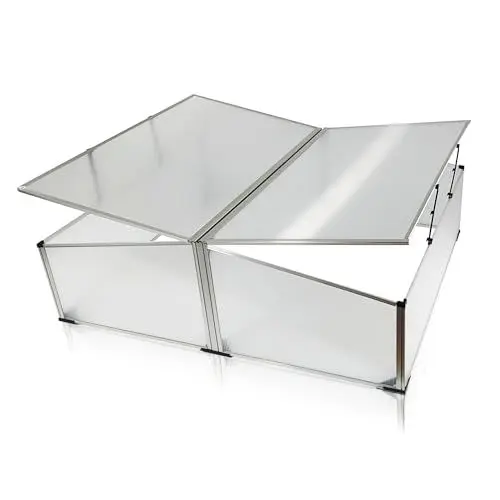 Produktbild: NATIV Doppel- Frühbeet aus Aluminium, Treibhaus mit arretierbarem Dach, Frühbeetkasten mit Polycarbonatplatten, Frühbeetaufsatz 100 x 120 cm, Mini Gewächshaus, witterungsbeständiges Greenhouse