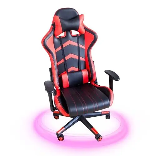 Produktbild: NATIV LEMODO Gaming-Sessel mit Wippmechanik - höhenverstellbarer Zockerstuhl - drehbarer Gaming-Stuhl - höhenverstellbare Armstützen - schwarz-rot - bis 150kg