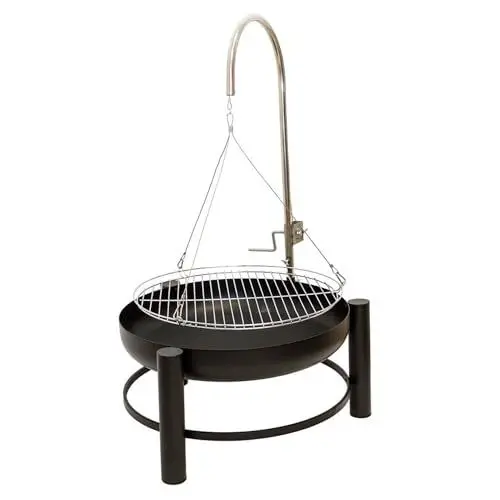 Produktbild: Lemodo Holzkohlegrill | Schwenkgrill mit Kurbel zur Höhenverstellung | Feuerschale mit Grillrost| Hängegrill für Gulaschkessel | auch als Feuerkorb nutzbar