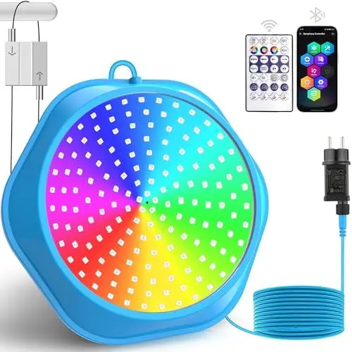 Produktbild: NATPOW 18W Poolbeleuchtung mit Magnet, LED Poolbeleuchtung Bunt APP Fernbedienung Kontrolle, 6V Poollicht mit 10m Kabel, IP68 Wasserdicht Pool Lichter für Stahlwandpools Framepools