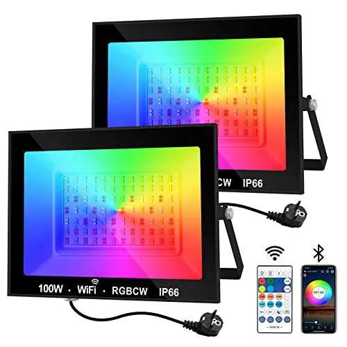 Produktbild: NATPOW LED Strahler Außen, 100W Smart RGB Strahler mit Fernbedienung Bluetooth App, LED Fluter Flutlichtstrahler Farbwechsel Scheinwerfer, IP66 Wasserdicht Flutlicht für Gärten, Innenhöfe(2 Stk)