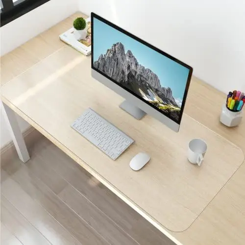 Produktbild: NATRKE Schreibtischunterlage Transparent, 90x40x0.15cm Schreibunterlage groß klare Durchsichtige Schreibtischmatte Unterlage Tischschoner rutschfeste Runde Kanten Schreibunterlage für Büro und Zuhause