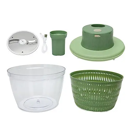 Produktbild: Natudeco 2-in-1 elektrischer Gemüseschneider, elektrischer Hobel, USB-Aufladung, Gemüsehacker, Salatschleuder, für Zwiebeln, Knoblauch, Petersilie, Grün