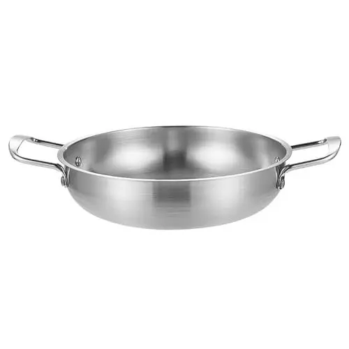 Produktbild: Natudeco Dual Loop Handle Frying Pans 1350ML Thicken Stainless Steel Flat Bottom Skillet for Cooking Seafood Fried Rice (Silver)