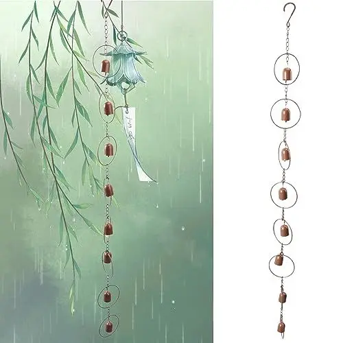 Produktbild: Hängendes Regenspiel, Metall-Regenkette, Garten-Windspiel, Dekorative Glocke, Musikalischer Regen, Feng Shui, Glücksspiel Für Dachrinnenentwässerung, Heim-Außendekoration