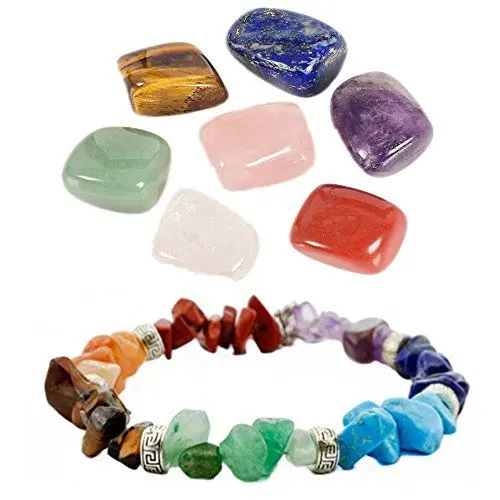 Produktbild: Natürliche 7 Chakra Steine Set Heilung Kristall poliert getrommelt Palm Steine W / 7 Chakra Heilung Crystal Armband Yoga Schmuck Kristall Therapie Geometrie