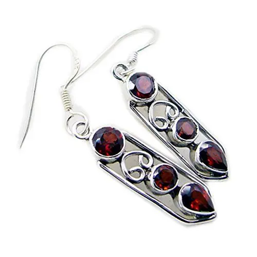 Produktbild: Natürliche Granat Ohrringe Für Frauen 925 Silber Astrologischer Schmuck Gemischte Form 3-Stein Birthstone Januar