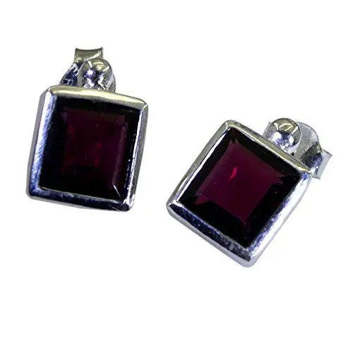 Produktbild: Natürliche Granat Ohrringe Für Frauen 925 Sterling Silber Modeschmuck Astrologische Quadratische Form Handgemacht