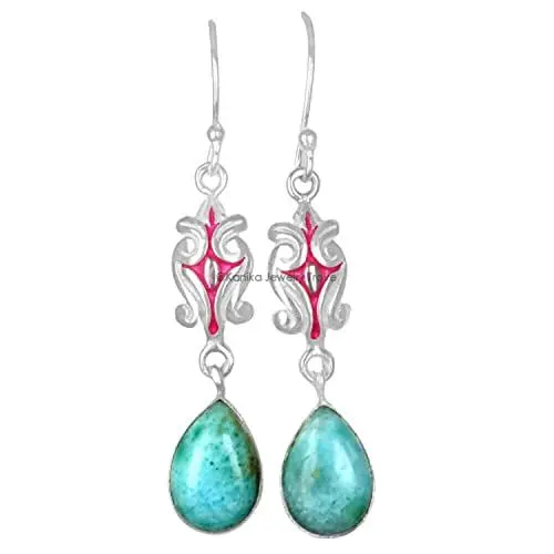 Produktbild: Natürliche Larimar-Edelstein-Sterlingsilber-Tropfenohrringe für Frauen und Mädchen, Ohrhaken mit Lünette, blaue Brautjungfernohrringe, Weihnachtsgeschenk