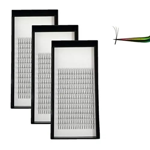 Produktbild: Natürliche Weiche Falsche Wimpernverlängerung 3D Premade Volume Lashes Extensions C Curl D Curl , Stärke 0.10mm Länge:8mm bis 15mm für Wimpern Schwarz Sehr Weich (12 mm (3er Pack), C Curl)