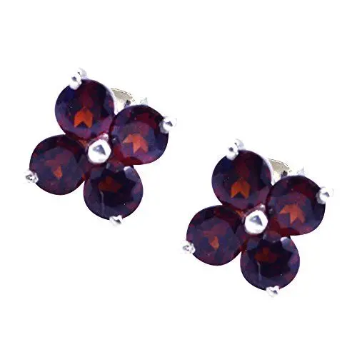 Produktbild: Natürlicher Granat-Ohrring 4-Stone für Frauen Sterling Silber Runde Form Schmuck Chakra Heilung Birthstone
