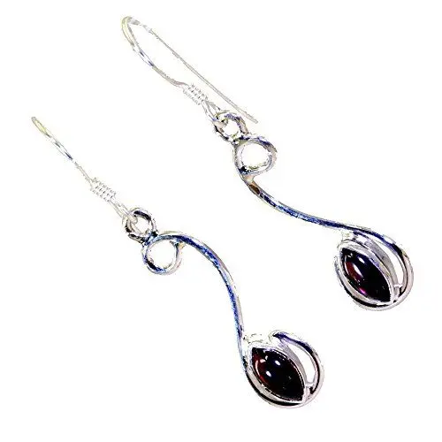 Produktbild: Natürlicher Granat-Ohrring für Frauen Handgemachter silberner Schmuck-Angelhaken Januar Birthstone Marquise geformt