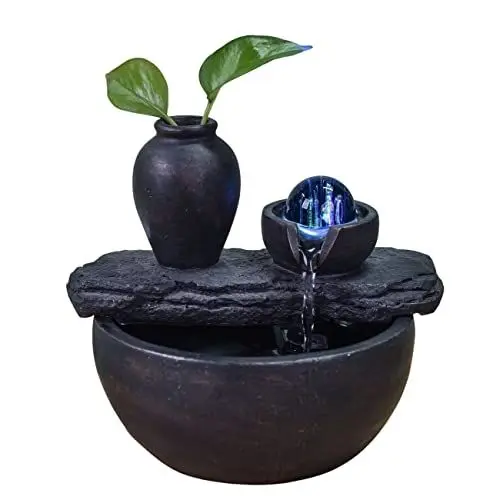 Produktbild: Natürlicher Innenbrunnen mit Vase Soli Blumenplan Plan des farbigen LED -Lichttisches, H 19x21x17cm - Silice Zen'light, Kastanie