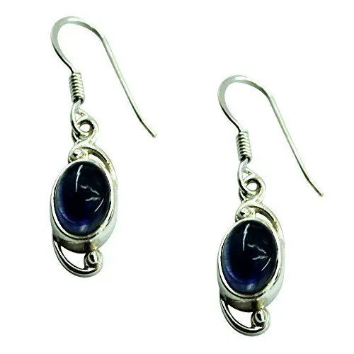 Produktbild: Natürlicher blauer Stein-Iolite-Ohrring für Frauen 925 Sterlingsilber-astrologischer langer Angelhaken-Schmuck