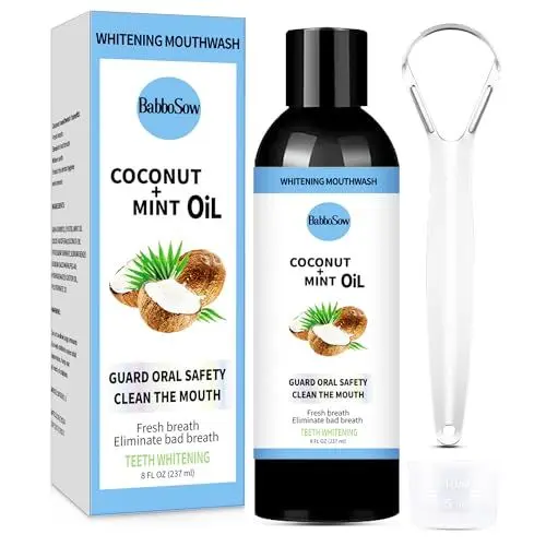 Produktbild: Lxitian Natürliches Kokosöl Mundspülung mit Pfefferminzöl, Mundziehöl für frischen Atem, Zahnaufhellung und gesünderes Zahnfleisch, 8 Fl.oz, Alkoholfrei, Fluoridfrei, Tierversuchsfrei
