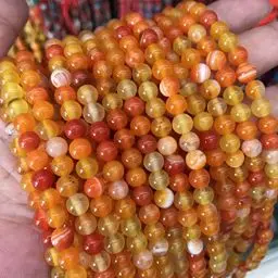Produktbild: Natur Edelstein Streifen Lace Achat Perlen, 8mm 6mm 4mm, Poliert und Matt, Kugelform Schmuckperlen (8mm 15 Stück, Topaz Orange Poliert)