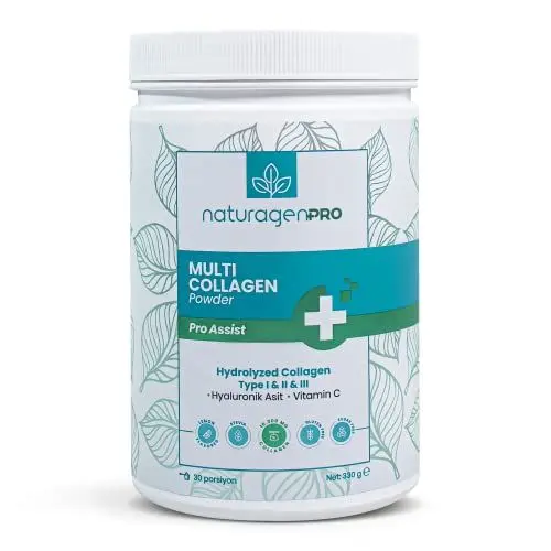 Produktbild: Naturagenpro Multi-Kollagenpulver – 330 g – 10000 mg hydrolysiertes Kollagen – 30-tägige Anwendung – Typ 1&2&3 Kollagenergänzung – mit Vitamin C und Hyaluronsäure – zuckerfrei und glutenfrei