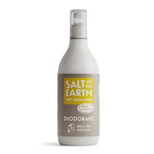 Produktbild: Natural Deodorant Roll On Refill by Salt of the Earth, Amber & Sandalwood - Vegan, Long Lasting Protection, Leaping Bunny Approved, Made in the UK - 525ml