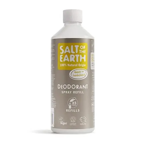 Produktbild: Natural Deodorant Spray Nachfüller von Salt of the Earth, Amber & Sandelholz – vegan, langanhaltender Schutz, Leaping Bunny genehmigt, hergestellt in Großbritannien – 500 ml, CRYS500AS-C