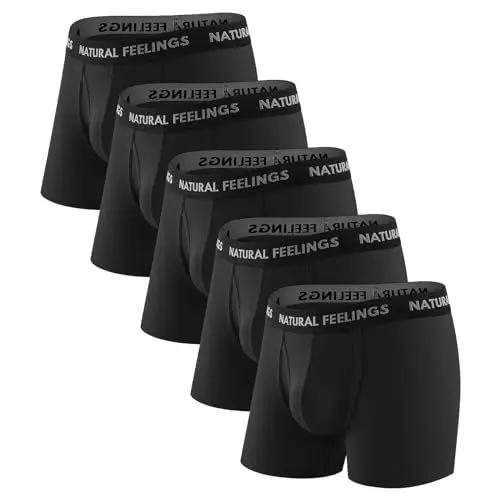Produktbild: Natural Feelings 5er Bambus Viskose Boxershorts Herren Unterhosen Männer Atmungsaktiv Stretch Herren Unterhosen mit Eingriff, M, Schwarz