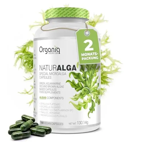 Produktbild: NATURALGA Spirulina und Chlorella Pulver– 180 Kapseln – 5 Algen Komplex ohne Zusätze – Laminariae & Algen-Kalzium – Glutenfrei, Laktosefrei & Gentechnikfrei – 2 Monatspackung