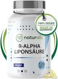 Produktbild: naturally R Alpha Liponsäure Kapseln (für 4 Monate) 120 Stück 300 mg R Alpha Liponsäure hochdosiert - Made in Germany, vegan, alpha gbc, nac