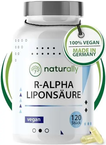 Produktbild: naturally R Alpha Liponsäure Kapseln (für 4 Monate) 120 Stück 300 mg R Alpha Liponsäure hochdosiert - Made in Germany, vegan, alpha gbc, nac
