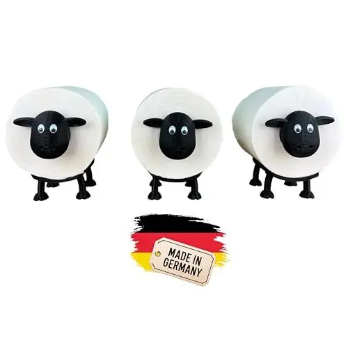 Produktbild: Naturalspring® | Dori - Toilettenpapierhalter Schaf | Toilettenpapier Deko Schwarz | für 42 und 44mm Rollen | Toilettenrollenhalter WC | Ersatzrollenhalter (3X - Normal (Schwarz))