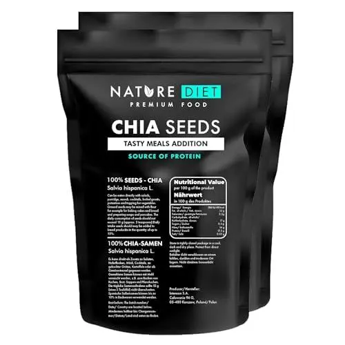 Produktbild: Nature Diet - Chia Samen 2 x 1000 g | Salvia Hispanica | Reich an Omega-3 | Quelle von Ballaststoffen
