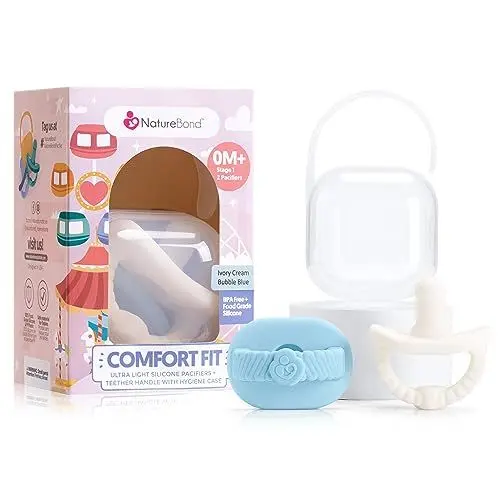 Produktbild: NatureBond Baby Schnuller Silikon Binky Neugeborenen Beißring Schnuller Hygieneabdeckung (Bubble Blue And Ivory Cream, 0-6 Month)