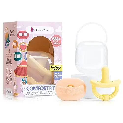 Produktbild: NatureBond Baby Schnuller Silikon Binky Neugeborenen Beißring Schnuller Hygieneabdeckung (Sunshine Yellow And Peach Puff, Above 6 Months)