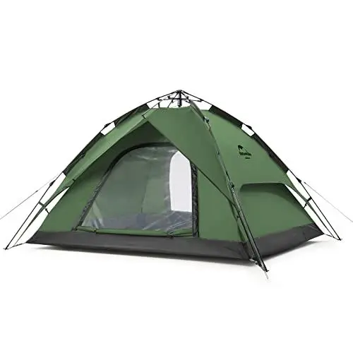 Produktbild: Naturehike Pop Up Zelt Wurfzelte Automatik Campingzelt 3-4 Personen Doppeldeck Kuppelzelt Großes Familienzelt mit Tragetasche (Waldgrün - 3P)