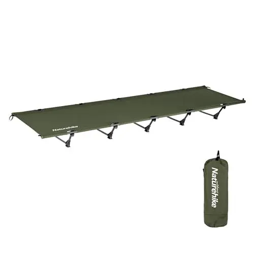 Produktbild: Naturehike Ultraleichtes Campingbett Tragbares Klappbett Kompaktes Feldbett Gästebett aus Aluminium Tragkraft 150kg 190×65×15cm Leicht zusammenzubauen Wiegt nur 2,2 kg（Armeegrün）