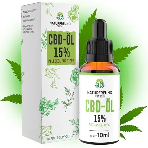 Produktbild: NATURFREUND® Premium CBD Öl 15% für Hunde & Katzen TIERÄRZTLICH GEPRÜFT mit 1500mg Cannabidiol - CBD Tropfen Naturrein Hanföl Cannabisöl Hanftropfen Hanf CBD-Oil - Made in Germany & Zertifiziert 10ml