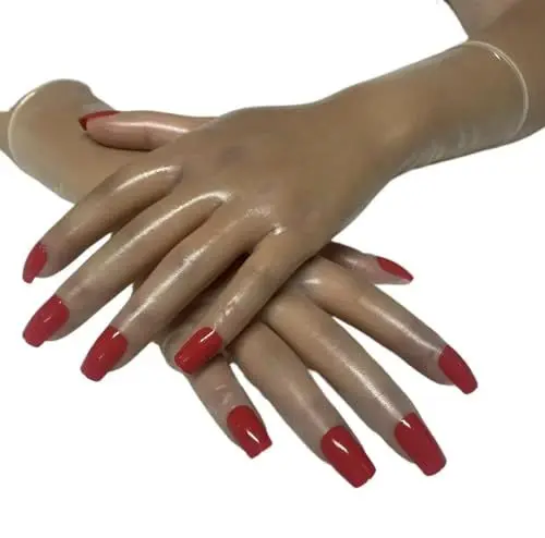 Produktbild: Naturlatex Einmal Formung Malaysian Latex Material Zentai Ultradünn Weich Hochelastisch Glänzend Kigurumi Männer und Frauen Kleidung Zubehör Cosplay Latex Handschuhe mit Nagelservice (Transparenz, XS)