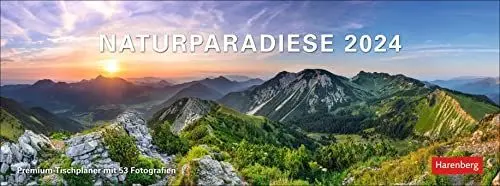 Produktbild: Naturparadiese Premium-Tischplaner 2024. Tischkalender 2024 mit Spiralbindung. Kalender zum Umklappen mit 53 atemberaubenden Lanschafts-Fotografien. 29 x 11 cm: Wochenkalender mit 53 Fotografien