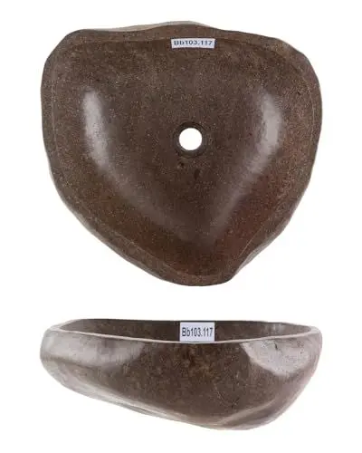 Produktbild: Naturstein Waschbecken 40 cm oval in grau von WOHNFREUDEN -Mit Unikat Auswahl
