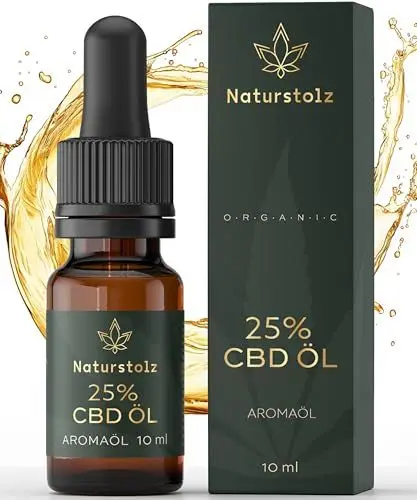 Produktbild: Naturstolz® CBD ÖL 25% - Vollspektrum - 100% natürliche CBD Tropfen mit 2500mg CBD - Deutsches Unternehmen - 10ml