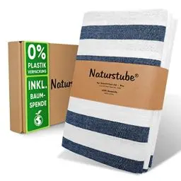 Produktbild: Naturstube® Geschirrtücher Set (4 Stück) - Saugstarke & nachhaltige Geschirrhandtücher aus 100% Baumwolle, weiß blau kariert/gestreift je 50x65cm