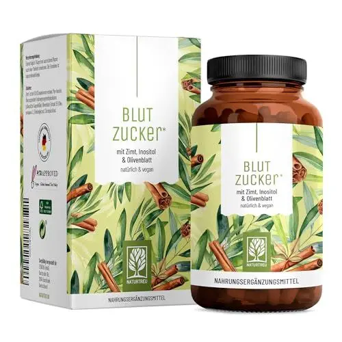 Produktbild: NATURTREU® Blutzucker Komplex* mit Chrom, Ceylon-Zimt, Myo-Inositol, Olivenblatt und Zink - zur Unterstützung des Zuckerspiegels * perfekte Alternative zu Berberin - 90 Kapseln hochdosiert vegan