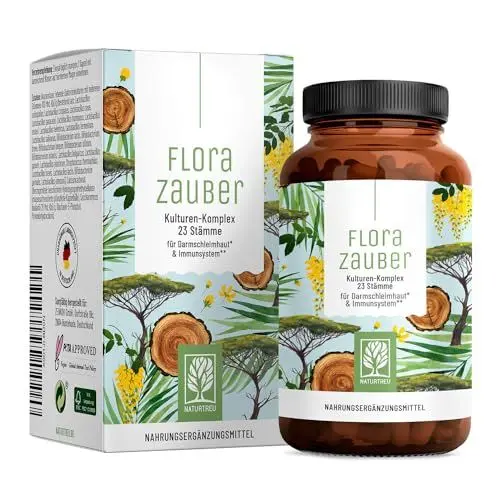 Produktbild: NATURTREU® Florazauber Kulturen Komplex magensaftresistent & vegan - 23 Bakterienstämme ohne Inulin - Komplex u.a. mit Lactobacillus & Bifidobakterien, 60 Kapseln