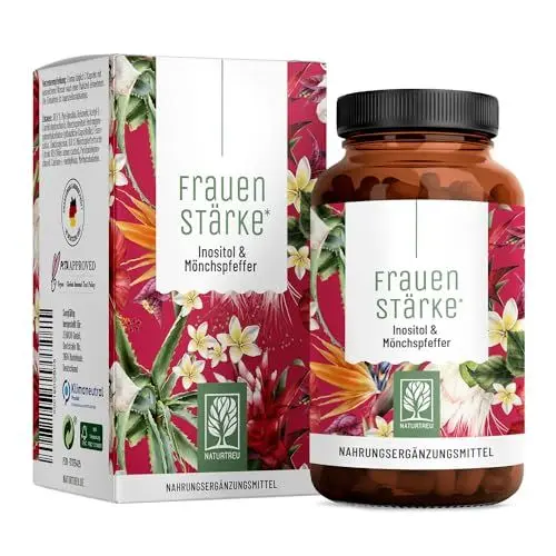 Produktbild: NATURTREU® Frauenstärke Myo Inositol & Mönchspfeffer hochdosiert - 90 Frauen Vitamine Kapseln mit L-Carnitin, Folsäure, B12 & Eisen - Vitex Agnus Castus