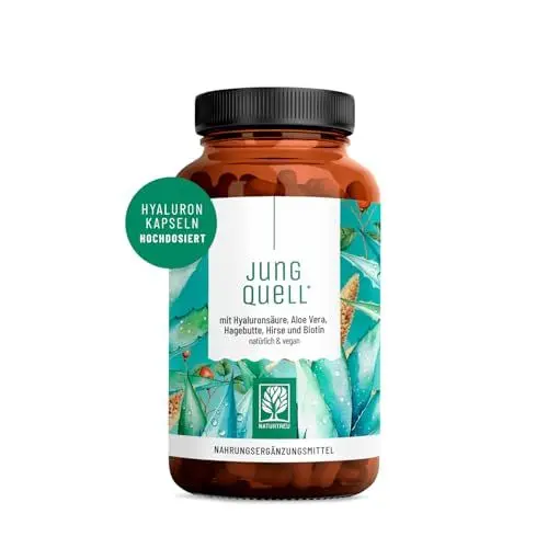 Produktbild: NATURTREU® Hyaluron Kapseln mit 500 mg Hyaluronsäure hochdosiert mit Aloe Vera, Biotin & Vitamin C - 90 Kapseln für Haut* und Gelenke** - Natürlich und vegan