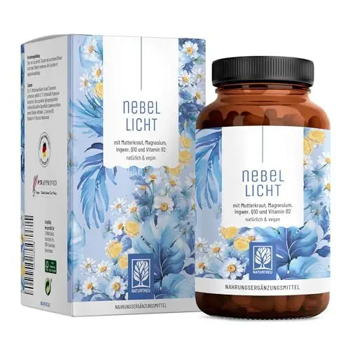 Produktbild: NATURTREU® Nebellicht - Mutterkraut Komplex hochdosiert 1260 mg pro Tag - Komplex mit Ingwer, Magnesium, Coenzym Q10 & Vitamin B2 - natürlich und vegan