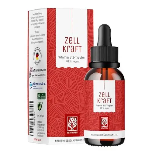 Produktbild: NATURTREU® Vitamin B12 Tropfen 50ml hochdosiert - 250µg je Tropfen vegan & alkoholfrei - Methylcobalamin & Adenosyl (4:1 Verhältnis)