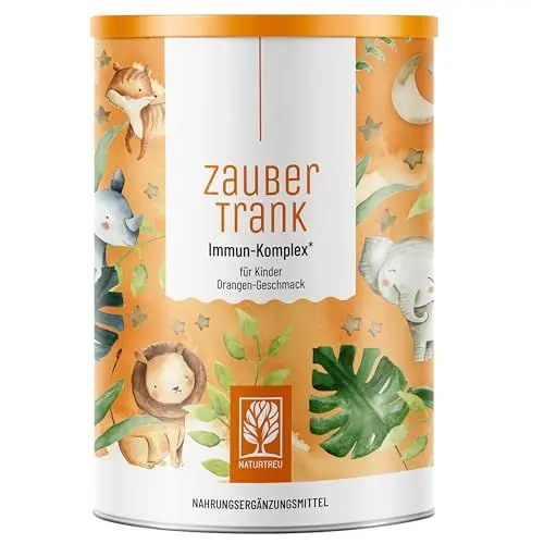Produktbild: NATURTREU® Zaubertrank Immun-Komplex - Kinder Vitamine Pulver mit Orangengeschmack - Multivitamin für Kinder - Stärkt das Immunsystem mit 19 Vitaminen, Mineralien & Nährstoffen