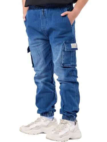 Produktbild: NATUST Jungen Cargohose Kinder Freizeithose Jogginghose Jungs Cargo Jeans mit Elastischem Bund Blau 170-176 (Herstellergröße: 170)