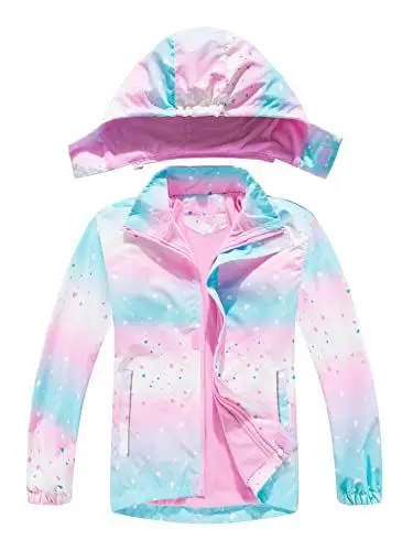 Produktbild: NATUST Mädchen Gefütterte Regenjacke Kinder Winddicht Übergangsjacke Jungen Warm Atmungsaktiv Softshelljacke mit Abtrennbare Kapuze Herz 104-110