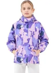 Produktbild: NATUST Mädchen Gefütterte Regenjacke Kinder Winddicht Übergangsjacke Jungen Warm Atmungsaktiv Softshelljacke mit Abtrennbare Kapuze Igel 134-140